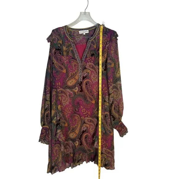 Hale Bob Paisley Print Long Sleeve Belted Dress L - Picture 8 of 13